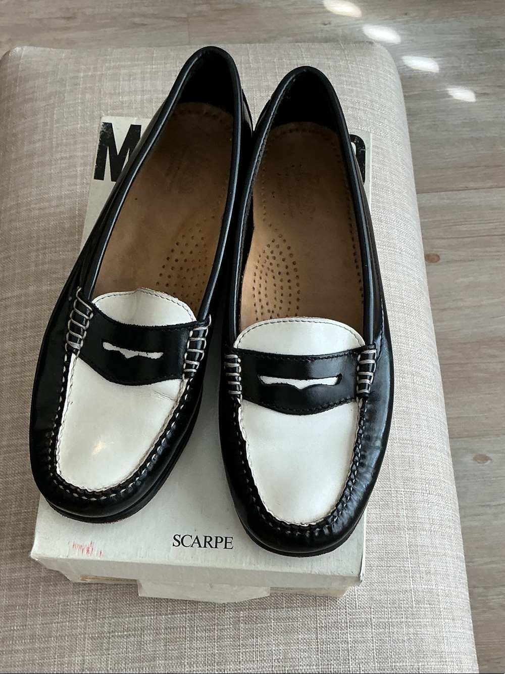 Black & White Leather Penny Loafers - Women's Classic Slip-On